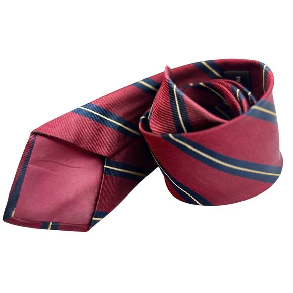 Henry À La Pensée Paris Silk Tie Men's Burgundy Navy Gold Stripe Made in France - Picture 3 of 9